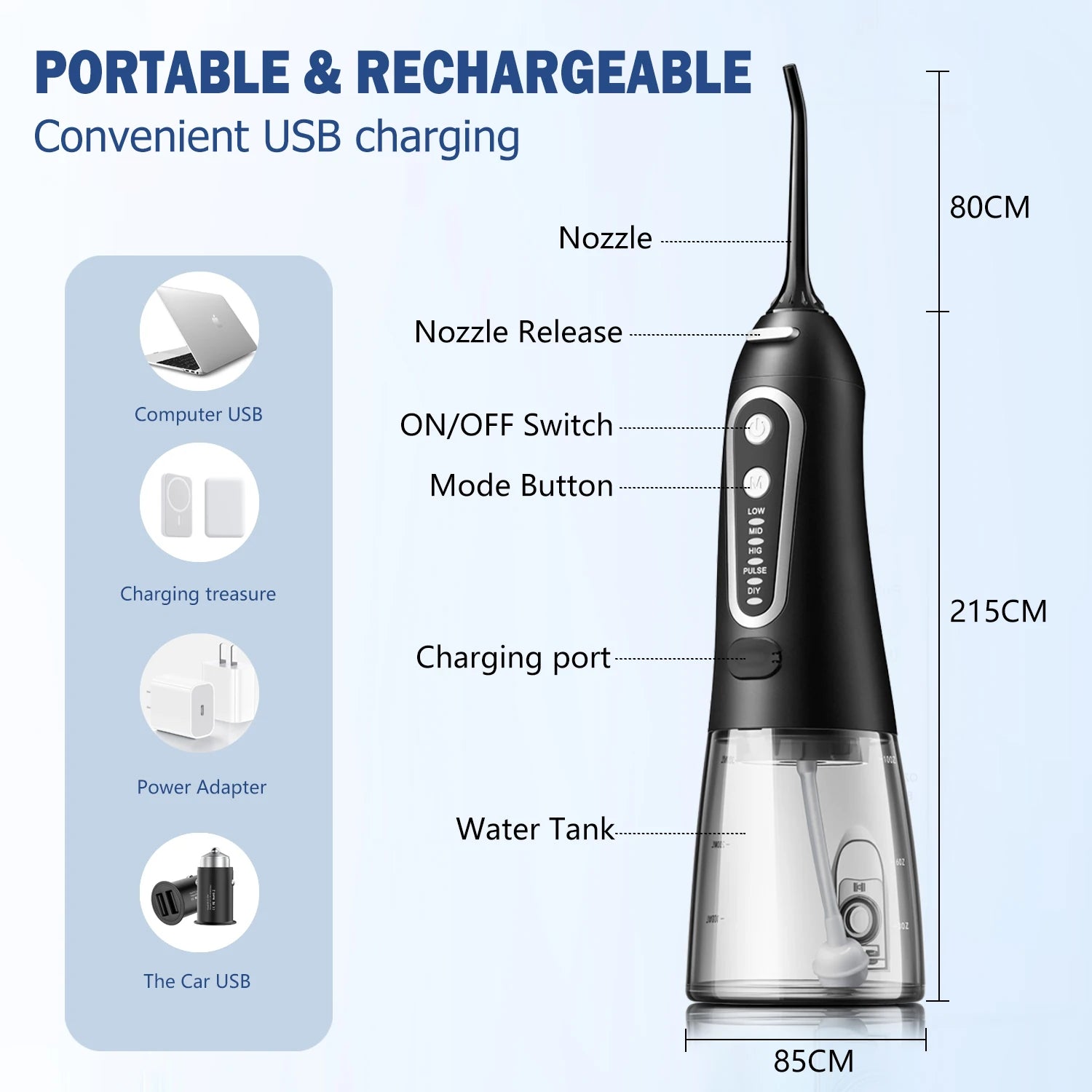 USB Rechargeable Water Flosser With 300ML Water Tank