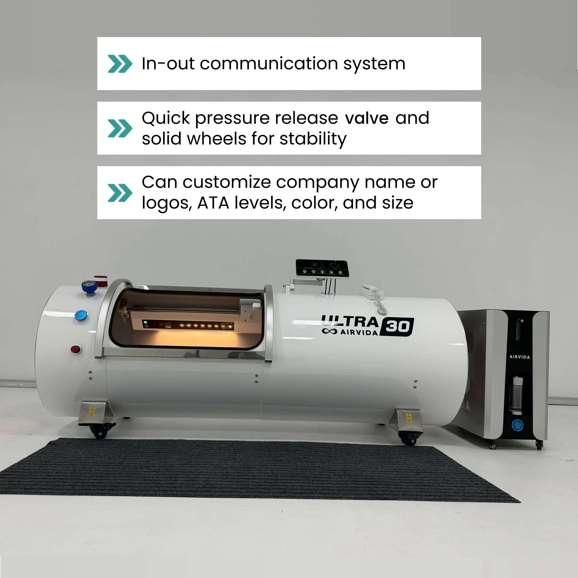 Airvida Ultra 1.3-2.0 ATA Hard Shell Lying Hyperbaric Chambers