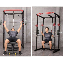 Rovix 1000LBS Multi-Functional Barbell Rack Squat Power Cage With Weight Bench (SAK35822)