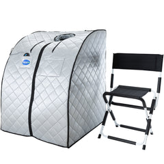 Durasage Large Portable Low EMF Negative Ion Indoor Sauna with Chair and Heated Footpad Included - Silver