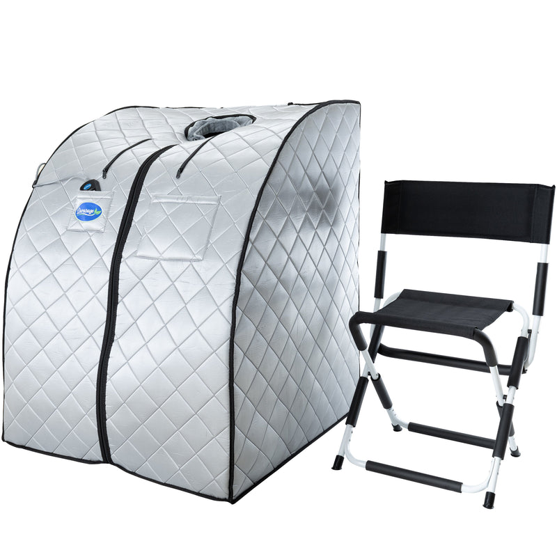 Durasage Large Portable Low EMF Negative Ion Indoor Sauna with Chair and Heated Footpad Included - Silver