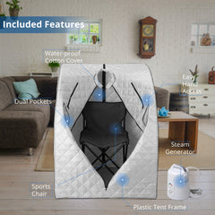 Durasage Oversized Portable Steam Sauna for Weight Loss, Detox & Relaxation at Home, Chair Included - Silver