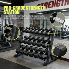 Rovix 450-Pounds Rubber Hex Dumbbell Set With Rack (SAK90714)