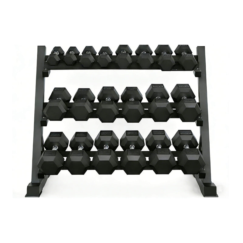 Rovix 450-Pounds Rubber Hex Dumbbell Set With Rack (SAK90714)