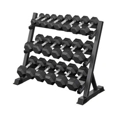 Rovix 450-Pounds Rubber Hex Dumbbell Set With Rack (SAK90714)