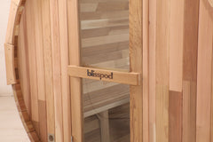 Blisspod, Prague, Canadian Red Cedar Outdoor Steam Barell Sauna, 2-4 / 4-6 persons with Full Glass Back & 2 front Porch seats