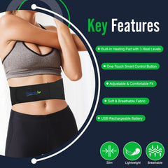 Durasage Cordless Heating Pad for Back Pain Relief – Portable Infrared Waist Belt with 3 Adjustable Heat Settings, Wearable Wrap for Lower Back - Comfort & Lightweight – Black