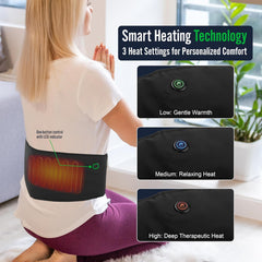 Durasage Cordless Heating Pad for Back Pain Relief – Portable Infrared Waist Belt with 3 Adjustable Heat Settings, Wearable Wrap for Lower Back - Comfort & Lightweight – Black