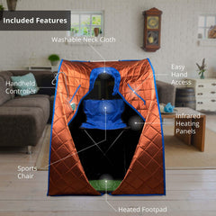 Durasage Large Portable Low EMF Negative Ion Indoor Sauna with Chair and Heated Footpad Included - Copper