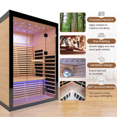 Thermora Flux Luxury 2-Person Canadian Hemlock Wood Far Infrared Sauna