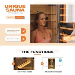Thermora Valen Luxury 2000W 2-Person Low EMF FAR Infrared Heat Wood Home Personal Spa Sauna W/ Panoramic Tempered Glass (SAK27481)