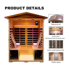 Thermoa Valois Premium 4-Person 2050W Luxury Low EMF Outdoor FAR Infrared Home Sauna With Bluetooth Audio (SAK15372)